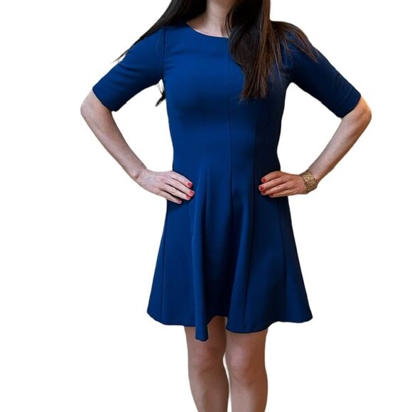 Cynthia Rowley Blue A-Line Elbow Sleeve Dress - Picture 2 of 16